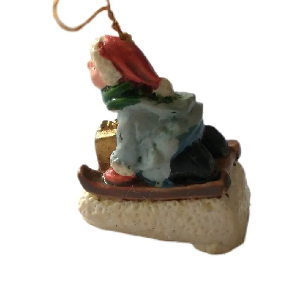 Vintage Victorian Child‎ On Sled Ornament Mini Micro Diorama Christmas Porcelain